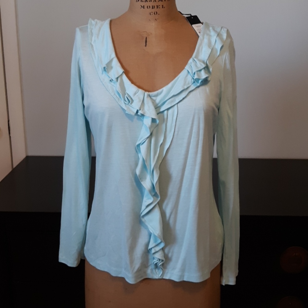 Talbots Aqua Ruffle Front Top, size PM